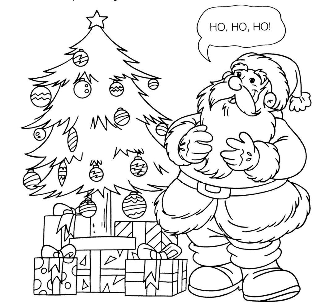 Desenho de Natal para colorir - árvore de natal e papai noel