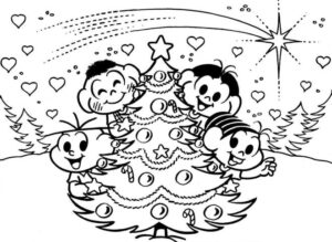 Desenho de Natal para Colorir - árvore de Natal Turma da Mônica